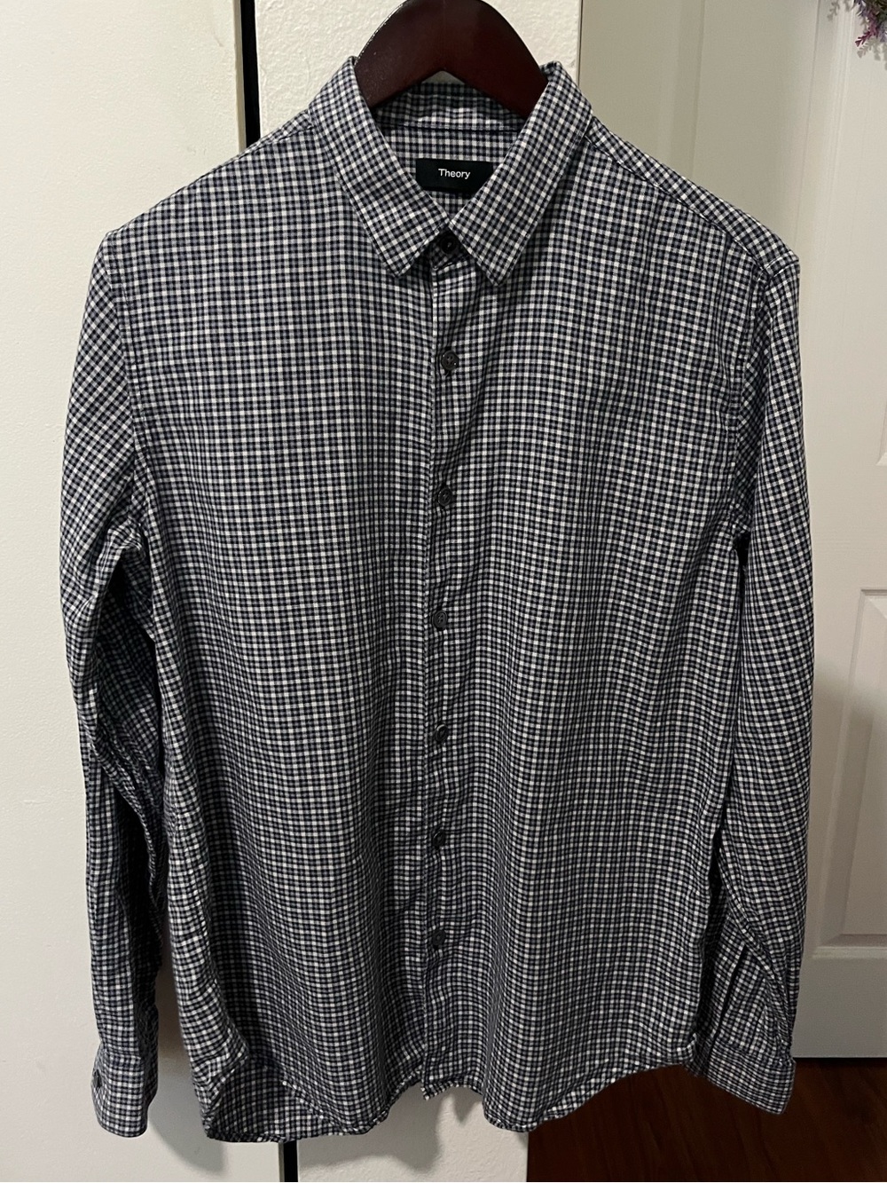 Theory Men's Black & White Mini Check Dress Shirt